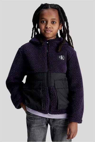 Calvin Klein Erkek Çocuk Kapüşonlu Fermuarlı Ceket Mor