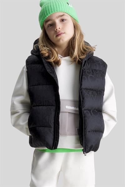Calvin Klein Erkek Çocuk Logolu Kapşonlu Yelek Siyah