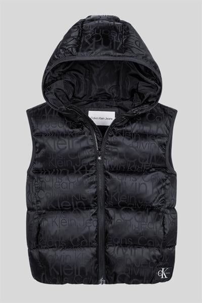 Calvin Klein Erkek Çocuk Logolu Kapşonlu Yelek Siyah