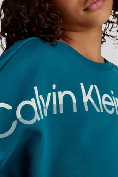 Calvin Klein Erkek Çocuk Logolu Kapüşonlu Sweatshirt Mavi