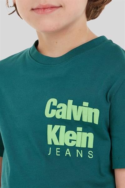Calvin Klein Erkek Çocuk Logolu Yuvarlak Yaka T-Shirt Mavi