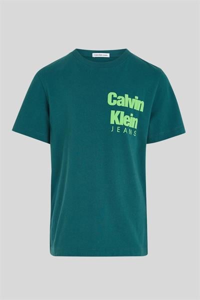Calvin Klein Erkek Çocuk Logolu Yuvarlak Yaka T-Shirt Mavi