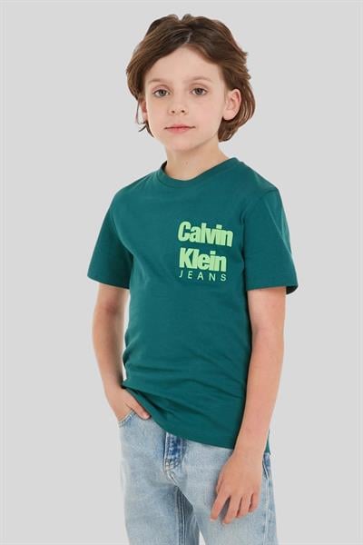 Calvin Klein Erkek Çocuk Logolu Yuvarlak Yaka T-Shirt Mavi
