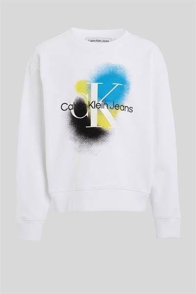 Calvin Klein Erkek Çocuk Yerleştirilmiş Sprat Baskılı Yuvarlak Yaka Sweatshirt Beyaz