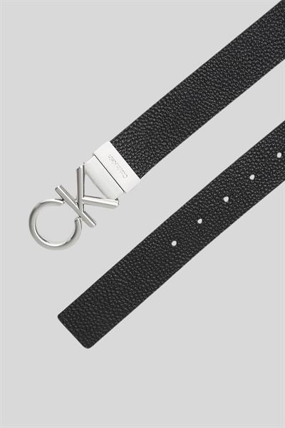 Calvin Klein Erkek Düz Deri Logolu Kemer Siyah