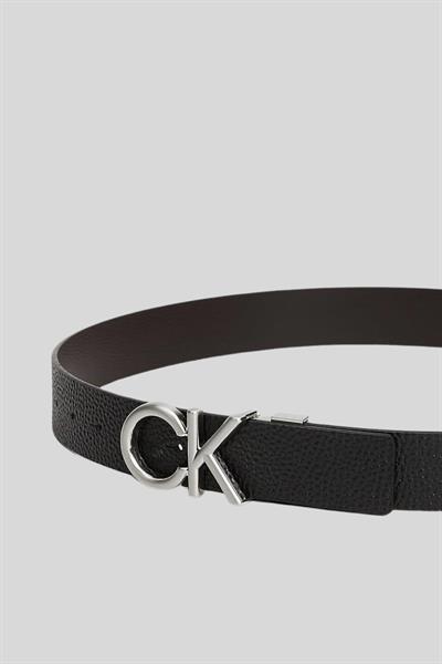Calvin Klein Erkek Düz Deri Logolu Kemer Siyah