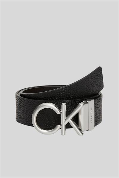 Calvin Klein Erkek Düz Deri Logolu Kemer Siyah