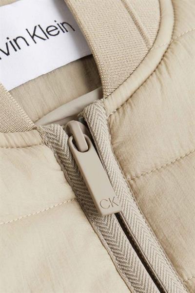 Calvin Klein Erkek Fermuarlı Logolu Kapitone Yelek Gri