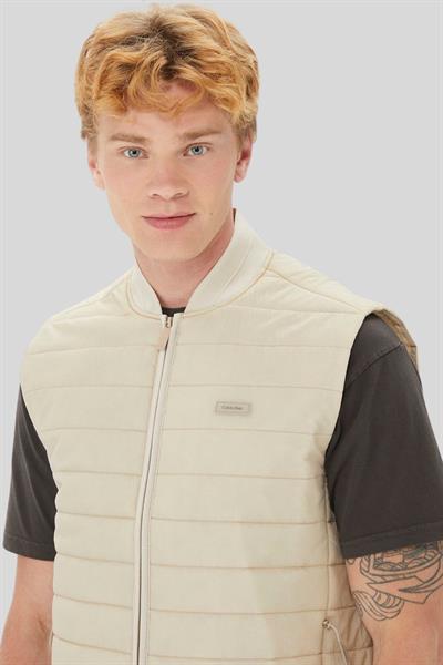 Calvin Klein Erkek Fermuarlı Logolu Kapitone Yelek Gri
