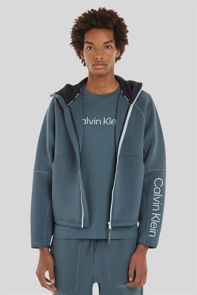 Calvin Klein Erkek Fermuarlı Logolu Sweatshirt Gri