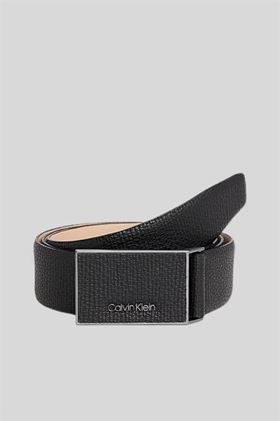 Calvin Klein Erkek İşleme Plak Suni Deri Kemer Siyah