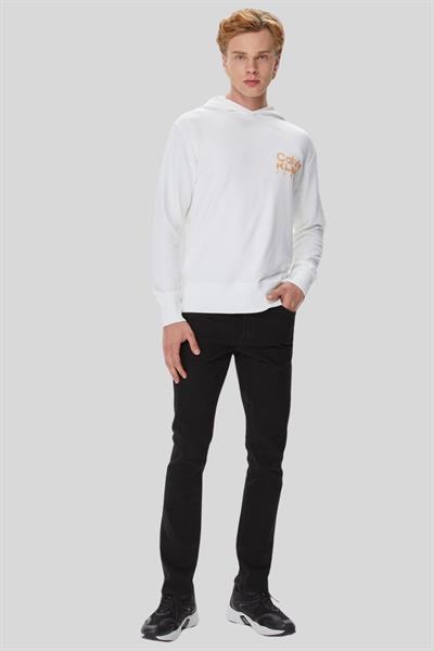 Calvin Klein Erkek Kalın Renkli Kurumsal Baskılı Kapüşonlu Sweatshirt Beyaz