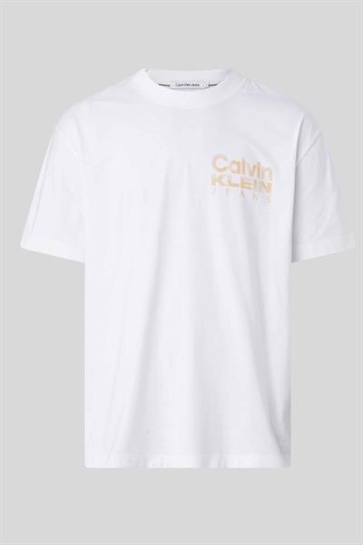 Calvin Klein Erkek Kalın Renkli Kurumsal Baskılı T-Shirt Beyaz