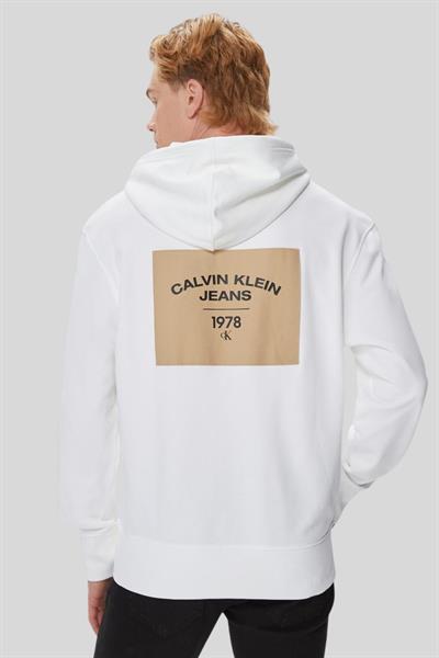 Calvin Klein Erkek Kapüşonlu Oversize Sweatshirt Beyaz