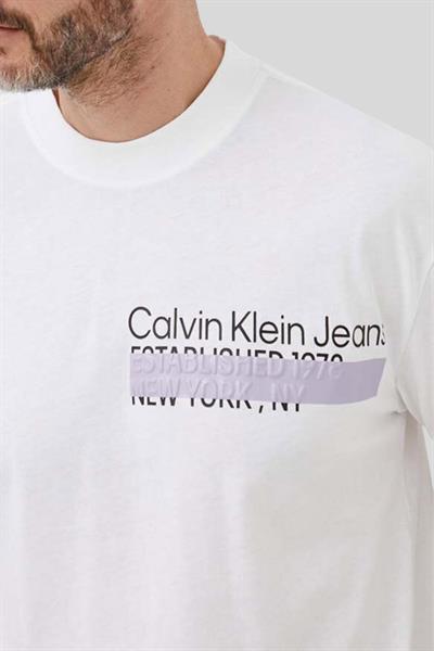 Calvin Klein Erkek Logolu Bisiklet Yaka Oversize T-Shirt Beyaz