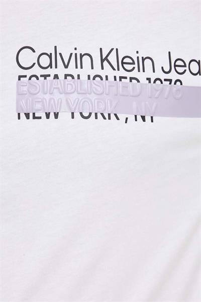 Calvin Klein Erkek Logolu Bisiklet Yaka Oversize T-Shirt Beyaz