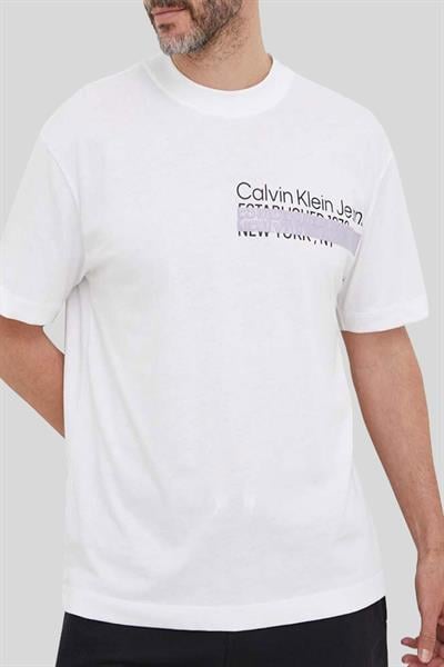 Calvin Klein Erkek Logolu Bisiklet Yaka Oversize T-Shirt Beyaz