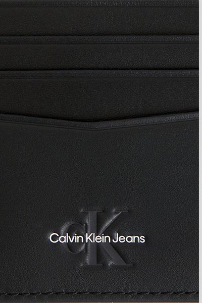 Calvin Klein Erkek Logolu Hakiki Deri Kartlık Siyah