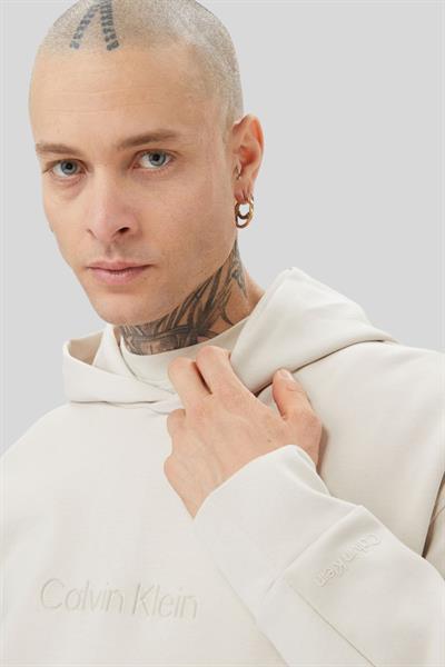Calvin Klein Erkek Logolu Kapüşonlu Sweatshirt Bej