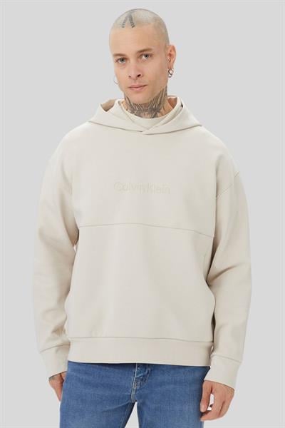 Calvin Klein Erkek Logolu Kapüşonlu Sweatshirt Bej