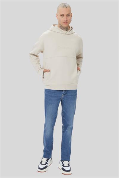 Calvin Klein Erkek Logolu Kapüşonlu Sweatshirt Bej