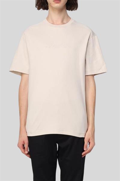 Calvin Klein Erkek Logolu Kısa Kollu Yuvarlak Yaka T-Shirt Bej