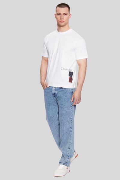 Calvin Klein Erkek Regular Fit Baskılı Yuvarlak Yaka T-Shirt Beyaz