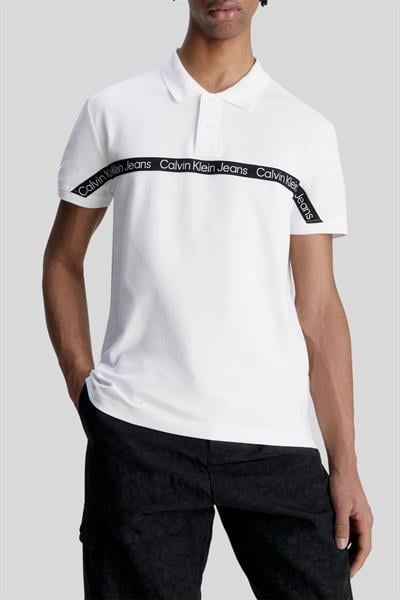 Calvin Klein Erkek Regular Fit Logolu Pamuklu Polo Yaka T-Shirt Beyaz