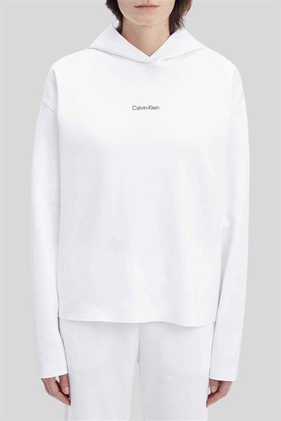 Calvin Klein Erkek Regular Fit Marka Logolu Kapüşonlu Sweatshirt Beyaz