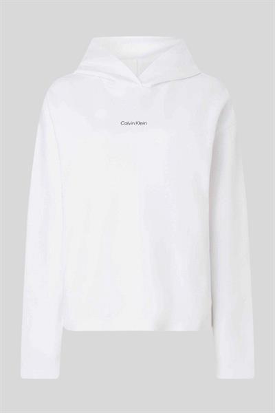 Calvin Klein Erkek Regular Fit Marka Logolu Kapüşonlu Sweatshirt Beyaz
