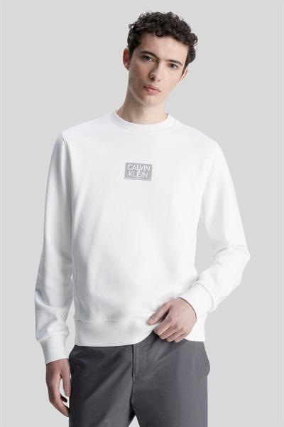 Calvin Klein Erkek Regular Fit Parlak Sweatshirt Beyaz