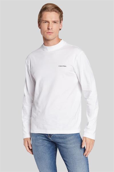 Calvin Klein Erkek Slim Fit Mikro Logolu Uzun Kol Pamuklu Sweatshirt Beyaz