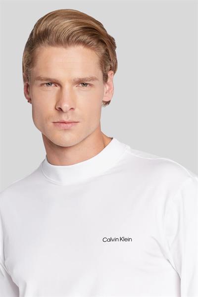 Calvin Klein Erkek Slim Fit Mikro Logolu Uzun Kol Pamuklu Sweatshirt Beyaz