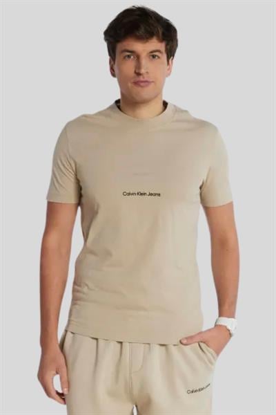 Calvin Klein Erkek Slim Fit Organik Pamuklu Bisiklet Yaka T-Shirt Bej