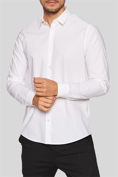 Calvin Klein Erkek Slim Fit Streç Pamuklu Poplin Gömlek Beyaz