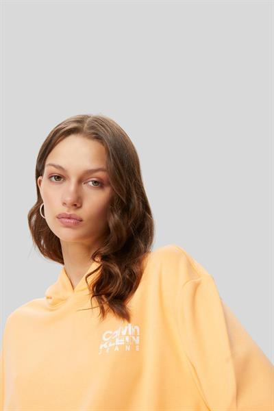 Calvin Klein Kadın Baskılı Kapüşonlu Sweatshirt Turuncu