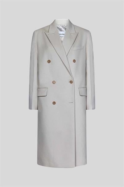 Calvin Klein Kadın Çift Düğmeli Yünlü Palto Bej