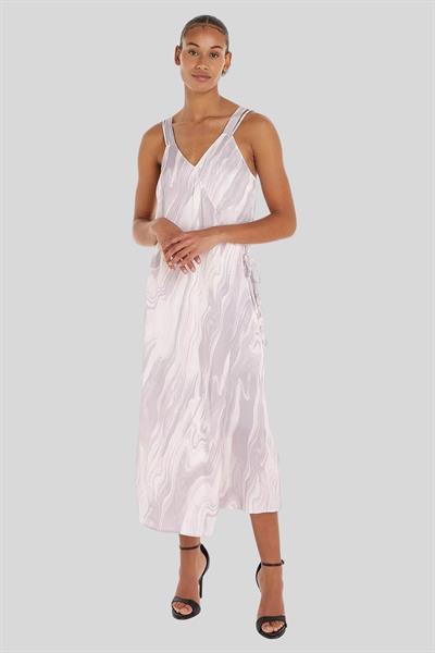 Calvin Klein Kadın Kolsuz Grafik Baskılı Parlak Sarmal Midi Elbise Mor