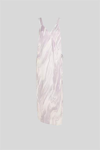 Calvin Klein Kadın Kolsuz Grafik Baskılı Parlak Sarmal Midi Elbise Mor