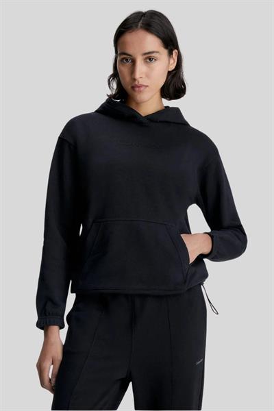 Calvin Klein Kadın Logolu Kapüşonlu Sweatshirt Siyah