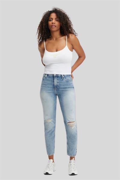 Calvin Klein Kadın Logolu Yuvarlak Yaka Askılı Body Beyaz