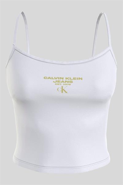 Calvin Klein Kadın Logolu Yuvarlak Yaka Askılı Body Beyaz