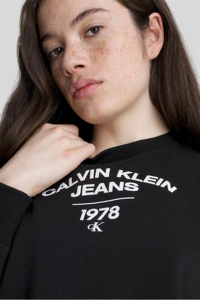Calvin Klein Kadın Pamuklu Logolu Sweatshirt Siyah