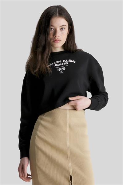 Calvin Klein Kadın Pamuklu Logolu Sweatshirt Siyah