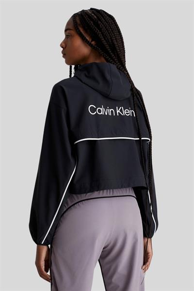 Calvin Klein Kadın Rüzgar Geçirmez Fermuarlı Kapüşonlu Ceket Siyah