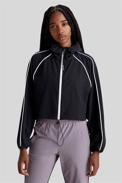 Calvin Klein Kadın Rüzgar Geçirmez Fermuarlı Kapüşonlu Ceket Siyah