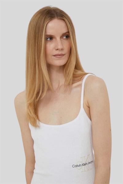 Calvin Klein Kadın Slim Fit Havlu Mini Elbise Beyaz