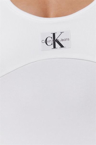 Calvin Klein Kadın Slim Fit Logolu Askılı Dar Mini Elbise Beyaz