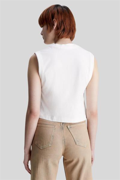 Calvin Klein Kadın Slim Fit Logolu Yuvarlak Yaka Kolsuz T-Shirt Beyaz
