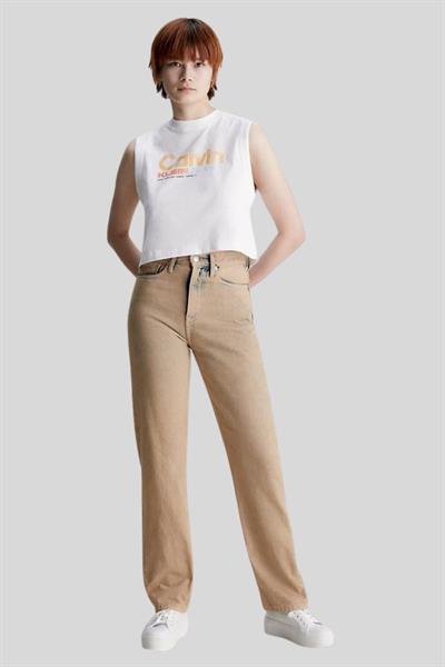 Calvin Klein Kadın Slim Fit Logolu Yuvarlak Yaka Kolsuz T-Shirt Beyaz